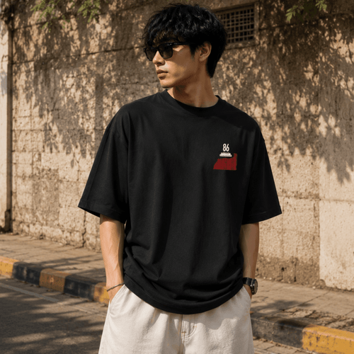 Eighty-Six Oversized T-Shirt - Black front left chest view