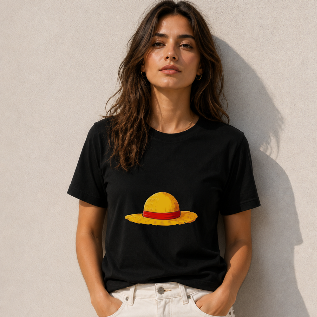 Straw Hat Oversized T-Shirt - Black