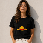 Straw Hat Oversized T-Shirt - Black